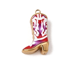 Cereza 304 colgantes de esmalte de acero inoxidable, Bota vaquera del oeste con adornos de hierba marina, revestimiento de iones (ip), larga duración plateado, real 18 k chapado en oro, cereza, 20.5x12x6 mm, agujero: 1.5 mm