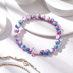 Фиолетовый Круглые синтетические бирюзовые бисерные браслеты для женщин и мужчин, крестик, окрашенные, фиолетовые, внутренний диаметр: 2-1/8 дюйм (5.5 см)