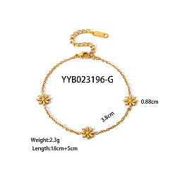 Настоящее золото 18K Элегантные 304 браслеты-цепочки из нержавеющей стали для женщин, реальный 18 k позолоченный, 7-1/8 дюйм (18 см)