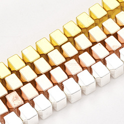 Mixed Color Electroplate Non-magnetic Synthetic Hematite Beads Strands, Cube, Mixed Color, 6x6x6mm, Hole: 1mm, about 68pcs/strand, 16.1 inch