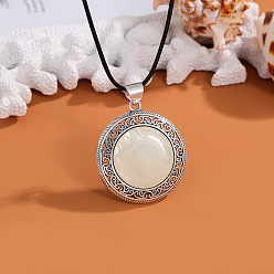 Морская Ракушка Сплав паве натуральный ракушка плоский круглый кулон вощеный шнур ожерелья для женщин, античное серебро, цвет морской раковины, 18.11 дюйм (46 см)