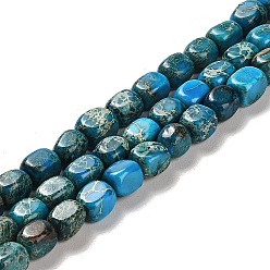 Bleu Dodger Brins de perles de dolomite naturelles, teint, cuboïde, Dodger bleu, 7~7.5x5~5.5x5~5.5mm, Trou: 1.2mm, Environ 55 pcs/chapelet, 15.67~15.94 pouce (39.8~40.5 cm)