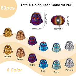 Color mezclado Pandahall elite 60 piezas 6 colores electrochapa cuentas de hematites sintéticas no magnéticas, Buda, color mezclado, 8x8x7 mm, agujero: 1 mm, 10 piezas / color