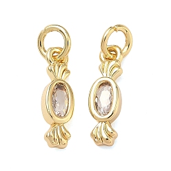 Настоящее золото 18K Латунные микропаве прозрачные подвески с фианитом, конфеты прелести, долговечный, стойки покрытие, без свинца и без кадмия, реальный 18 k позолоченный, 14.5x4.5x2 мм, Перейти кольцо: 5.5x1 мм, 3.3 мм внутренним диаметром