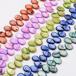 Mixed Color Natural Shell Beads Strands, Top Drilled Beads, Dyed, Teardrop, Mixed Color, 18x13x5mm, Hole: 0.5mm, about 37~42pcs/strand, 14.7 inch