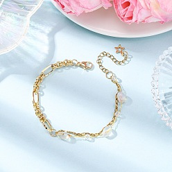 Опал 304 браслеты из латунной цепочки и текстурированных цепочек из нержавеющей стали для женщин, с Opalite бисером, 7-1/2 дюйм (19.2 см)