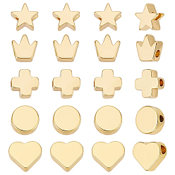 Mixed Shapes 60 шт 5 стили латунные бусины, реальный 14 k позолоченный, разнообразные, 5.5~6x5.5~7x2.5~3 мм, отверстие : 1.2~1.6 мм, 12 шт / стиль