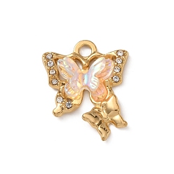Персиковый Слойка 304 Подвески из нержавеющей стали со стразами и акрилом, бабочки прелести, золотые, розовые, 20.5x16.5x3.5 мм, отверстие : 2.5 мм