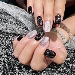 Черный Пластиковые накладные ногти с рисунком фейерверка, пресс с полным покрытием на накладных ногтях, нейл-арт съемный маникюр, аксессуары для украшения ногтей для практики маникюра, чёрные, нет размера
