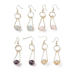 Map Stone Natural Mixed Stone Dangle Earrings, with Brass Findings, 55~71x12~13mm, Pin: 0.7mm