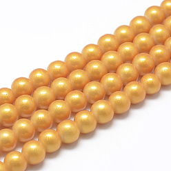 Оранжевый Стеклянные жемчужные бусины, выпечка окрашены, Перламутровые стиле, окрашенные, круглые, оранжевые, 8~8.5 мм, отверстие : 1.5 мм, около 100~105 шт / нитка, 31.8 дюйм