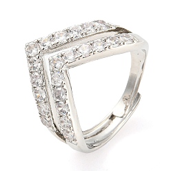 Платина Регулируемое кольцо заводной головки из латуни с прозрачным фианитом, без свинца и без кадмия, платина, внутренний диаметр: 19 мм