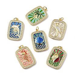 Mixed Shapes Подвески из латуни микропаве с фианитами и эмалью, прямоугольные, стойки покрытие, долговечный, без свинца и без кадмия, реальный 18 k позолоченный, с целью перехода в кольце, разнообразные, 26.5x17.5x2 мм, отверстие : 3.2 мм
