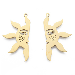 Настоящее золото 18K 201 подвески из нержавеющей стали, очарование полусолнца, реальный 18 k позолоченный, 38x20x1 мм, отверстие : 1.5 мм