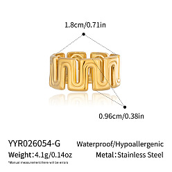 Chapado en Oro Real 18K 304 Anillos abiertos de acero inoxidable para mujer., real 18 k chapado en oro, 9.6 mm, diámetro interior: 18 mm
