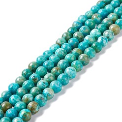 Синий Природный кальцит бисер нитей, круглые, синие, 6 мм, отверстие : 1 мм, около 65~66 шт / нитка, 15.94'' (40.5 см)