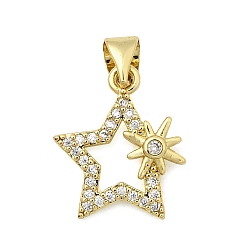 Прозрачный Латунные микро проложить кубического циркония подвески, звезда, без свинца и без кадмия, долговечный, реальный 18 k позолоченный, стойки покрытие, прозрачные, 16x13.5x2 мм, отверстие : 3.8x3 мм