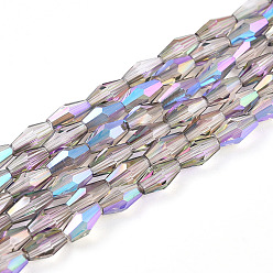 чертополох Прозрачные стеклянные бусины гальваническим пряди, двухконусные, с покрытием AB цвета, граненые, чертополох, 6x3 мм, отверстие : 0.7 мм, около 79~80 шт / нитка, 19.09~19.49'' (48.5~49.5 см)