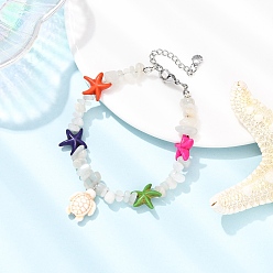 Лунный Камень Комплекты браслетов с подвесками в виде черепахи из натурального лунного камня, бусин в виде морской звезды и синтетической бирюзы, 7-5/8 дюйм (19.4 см)