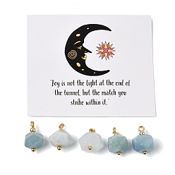 Aquamarine Natural Aquamarine Pendants, Faceted Nuggets Charms, with Golden Tone Brass Findings, 14~14.5x9~10.5x9~10mm, Hole: 1.5~2mm, 5pcs/bag