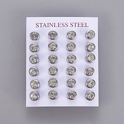 Нержавеющая Сталь Цвет 304 серьги из нержавеющей стали горный хрусталь, с ушными гайками / серьгой сзади, плоско-круглые, цвет нержавеющей стали, 8 мм, контактный: 0.8 мм, 12pairs / карта