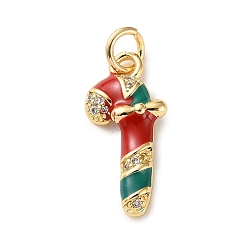 Candy Cane Латунные микро проложить кубического циркония подвески, с эмалью, без кадмия и без свинца, реальный 18 k позолоченный, с целью перехода в кольце, шоколадная конфета, 19x9x3 мм, отверстие : 3.2 мм