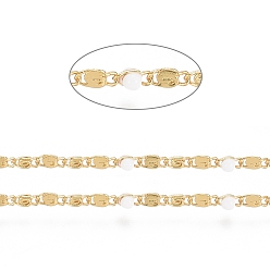 White Handmade Brass Lumachina Chains, Snail/Scroll Chains, with Enamel and Spool, Soldered, Long-Lasting Plated, Real 18K Gold Plated, White, 3x2x1mm, 3x2x2mm, about 32.8 Feet(10m)/roll