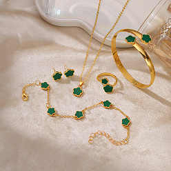 Зеленый Сплав наборы Ювелирные эмали, в том числе ожерелья, Браслеты, Кольца, браслеты и кольца, цветок, золотые, зелёные, 500 мм