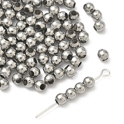 Нержавеющая Сталь Цвет Устойчивые к потускнению круглые 316 хирургические бусины-разделители из нержавеющей стали, цвет нержавеющей стали, 4 мм, отверстие : 1.5 мм