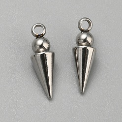 Нержавеющая Сталь Цвет 304 подвески из нержавеющей стали, шарм конус/шип, цвет нержавеющей стали, 12x4 мм, отверстие : 1.4 мм