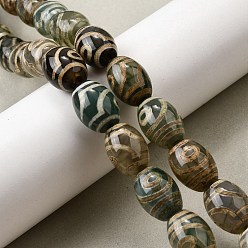2-Глаза Тибетского стиля DZI бисер нитей, природных бисера агат, окрашенная и подогревом, рис, темно-оливковый зеленый, 2 -eye, 16x12 мм, отверстие : 1.8 мм, около 20 шт / нитка, 12.60'' (32 см)