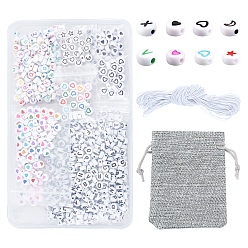 Mixed Color DIY Jewelry Making Kit, Including Opaque White Acrylic Beads, Elastic Cord, Polyester Drawstring Bags, Mixed Color, Beads: 1600pcs