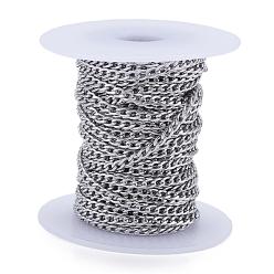 Stainless Steel Color 304 Stainless Steel Twisted Chains for Men's Necklace Making, Unwelded, Stainless Steel Color, 4.5x3x0.8mm