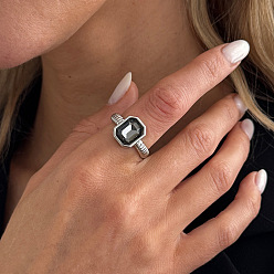 Rectangle Кольца для пальцев из сплава и акрила неправильной формы, платина, прямоугольные, 17 мм