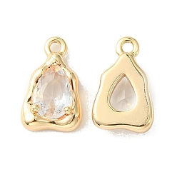 Настоящее золото 18K Латунные микропаве прозрачные кубические циркониевые подвески, неправильное очарование слезы, реальный 18 k позолоченный, 12.5x8x3.5 мм, отверстие : 1.2 мм