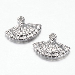 Stainless Steel Color Tarnish Resistant 201 Stainless Steel Pendants, Fan, Stainless Steel Color, 12x16x3mm, Hole: 1.3mm