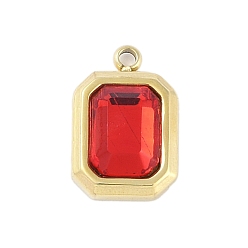 Красный Стеклянные подвески, с ионным покрытием (ip) 304 выводы из нержавеющей стали, ручная полировка, реальный 18 k позолоченный, прямоугольник амулеты, красные, 13.5x9x4.5 мм, отверстие : 1.4 мм