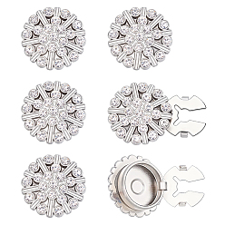 Flower 6Pcs Zinc Alloy Cufflinks, with Rhinestone, Platinum, Flower, 20x18mm, Hole: 13mm