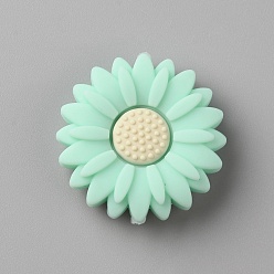Бледно-Зеленый Пищевые экологически чистые силиконовые бусины, маргаритка, бледно-зеленый, 30x9 мм, отверстие : 2.5 мм