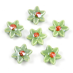 Светло-зеленый Фарфора ручной работы бисер нитей, цветок, жемчужные, светло-зеленый, 16.5~17x15.5~16x6.5~7 мм, отверстие : 1.5 мм, около 20 шт / нитка, 12.99 дюйм (33 см)