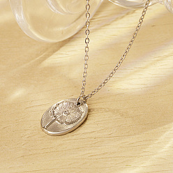 Нержавеющая Сталь Цвет Модные 304 ожерелья из нержавеющей стали с подвеской в виде овала и листьев лотоса для ежедневного ношения у женщин., цвет нержавеющей стали, 17.72 дюйм (45 см)