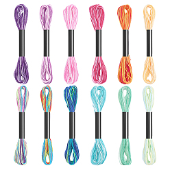 Mixed Color Segment Polyester Embroidery Floss, Cross Stitch Threads, Mixed Color, 1mm, about 8m/bundle, 12 bundles/set