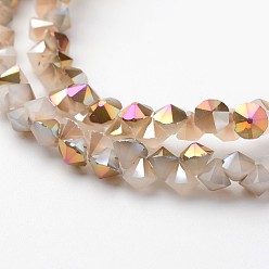 Античный Белый Гальванические стеклянные бусины, имитация нефрита, с половиным покрытием, алмаз, старинный белый, 4x4 мм, отверстие : 1 мм, около 143 шт / нитка, 11.8 дюйм