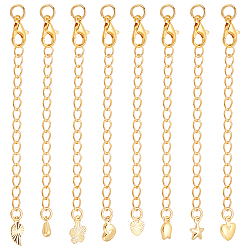 Настоящее золото 18K 24шт 8 стили латунные удлинители цепи пандуса, концевые цепочки с язычком-цепочкой и застежкой-карабином, реальный 18 k позолоченный, 68~73 мм, 3 шт / стиль
