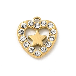 Сердце 304 из нержавеющей стали горный хрусталь подвески, золотые, сердце, 14.5x13.5x2.5 мм, отверстие : 1.5 мм