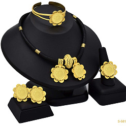 Золотой Ожерелье с подвеской из цветочного сплава, серьги-гвоздики, кольцо и браслет, золотые, 440 мм