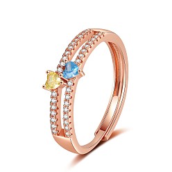 Розовое Золото Регулируемые кольца из латуни с микропаве и цирконием для женщин, розовое золото , размер США 8 (18.1 мм)
