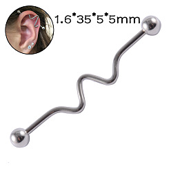 Другие 304 длинные серьги-штанги из нержавеющей стали для хрящей, цвет нержавеющей стали, форма волны, 35x5 мм, штифты : 1.2 мм