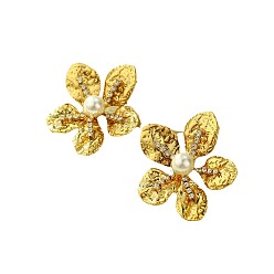 Золотой Цветок 304 из нержавеющей стали серьги стержня, с пластиковой жемчужины, золотые, 38x39 мм