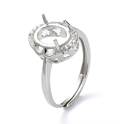 Real Platinum Plated Adjustable 925 Sterling Silver 4 Prongs Ring Settings, with Cubic Zirconia, Real Platinum Plated, 1.5~2mm, Inner Diameter: 17mm